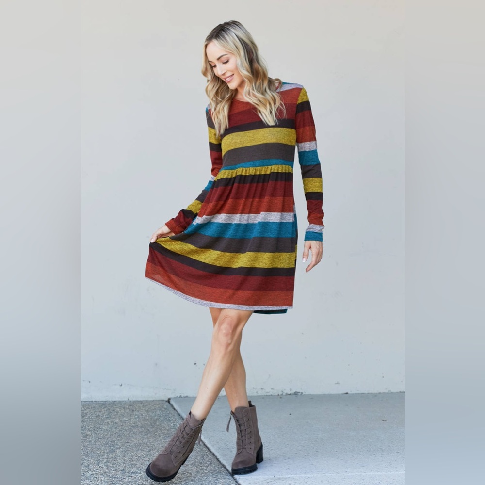 Full Size Striped Pleated Dress
